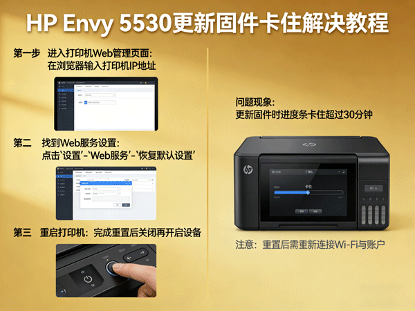 HP Envy 5530 更新固件卡住怎么办？Web服务重置教程