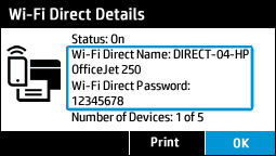 touchscreen ss wifi direct details menu on printer